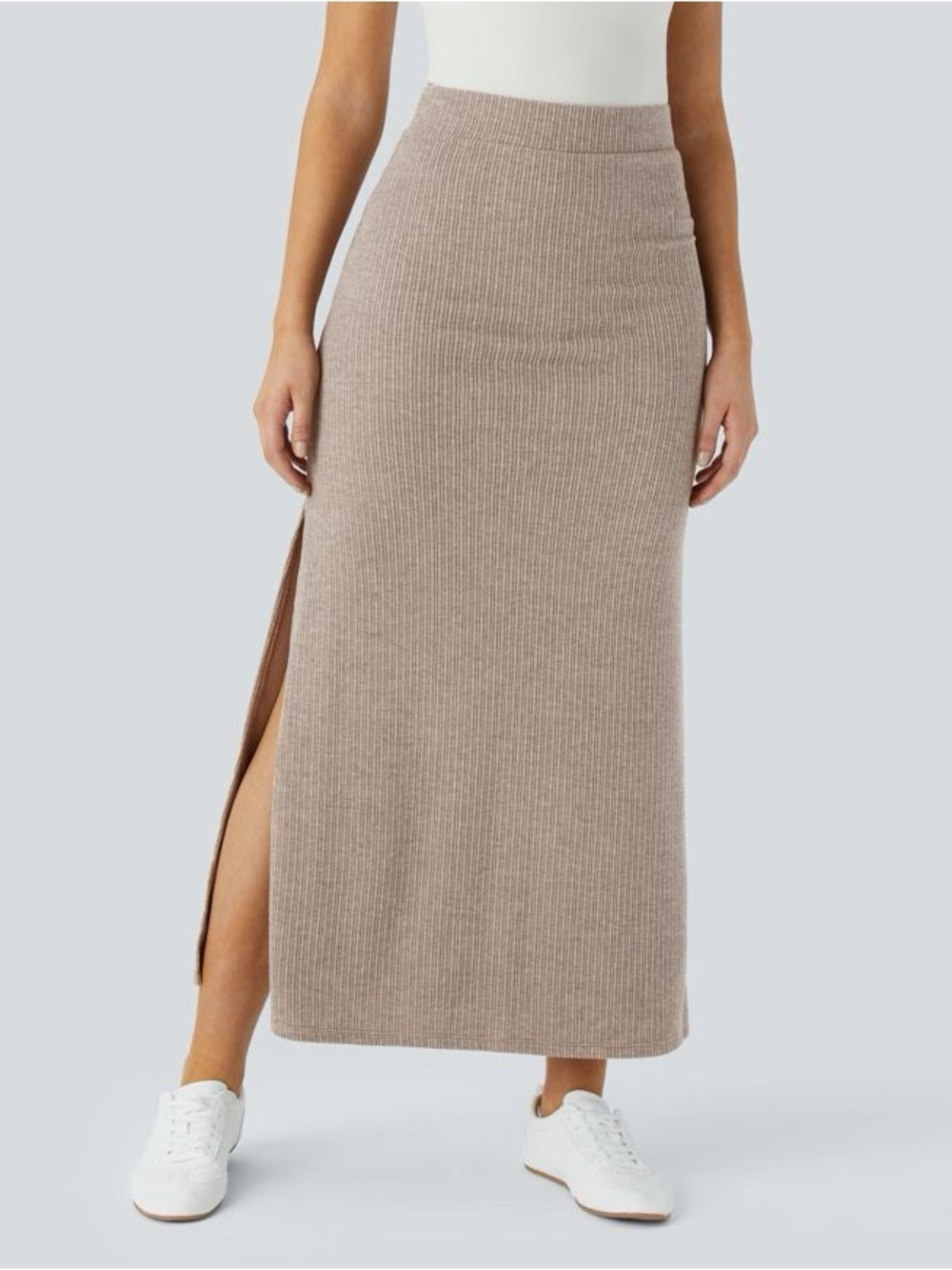 Halara Ribbed High Waisted Maxi Skirt XL Side Slit Soft Stretch NWT